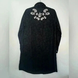 Ryan Michael  Embroidered Pearl Snap Parsley Western Corduroy Shirt Dress Sz L‎